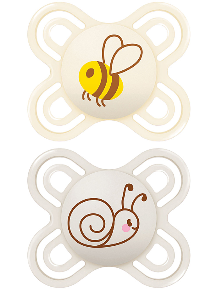 MAM Sucette Perfect Naissance - 0-2 Mois - Silicone - X2 - Modèle : Abeille et Escargot