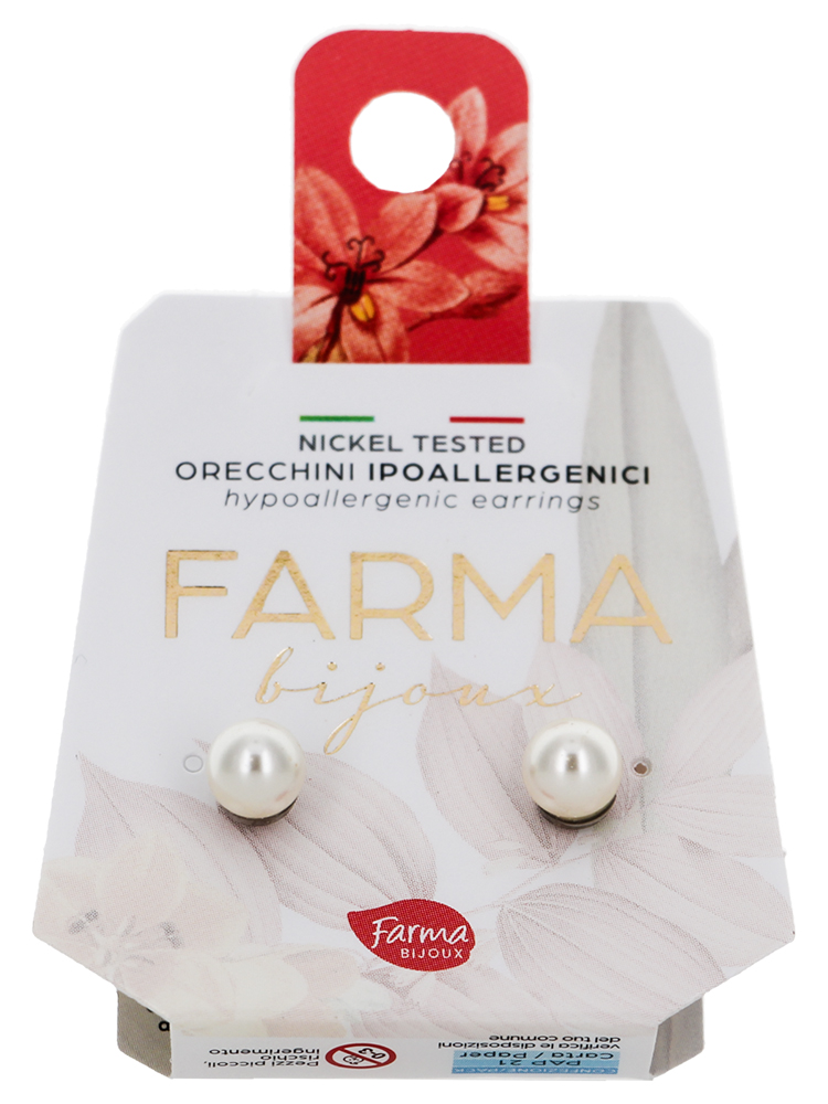 Farma Bijoux Boucles d'Oreilles Hypoallergéniques Pour Les Peaux Sensibles - Nickel Testé - Perles Couleur Crème 6 mm