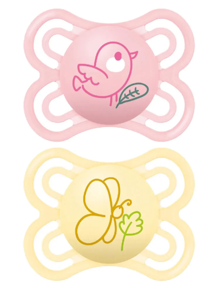 Sucettes Bébé MAM Perfect 2-6 Mois - Lot de 2 - Modèle : Oiseau et Papillon