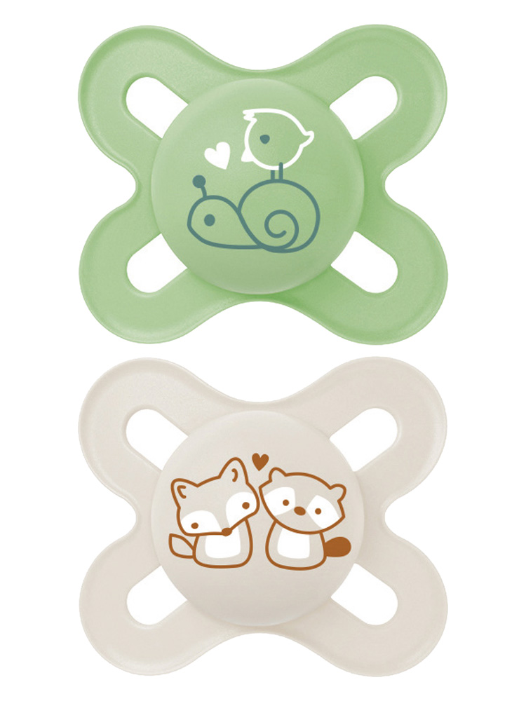 MAM 2 Sucettes Original Naissance 0 à 2 Mois - Modèle : Escargot et Renard/Raton Laveur