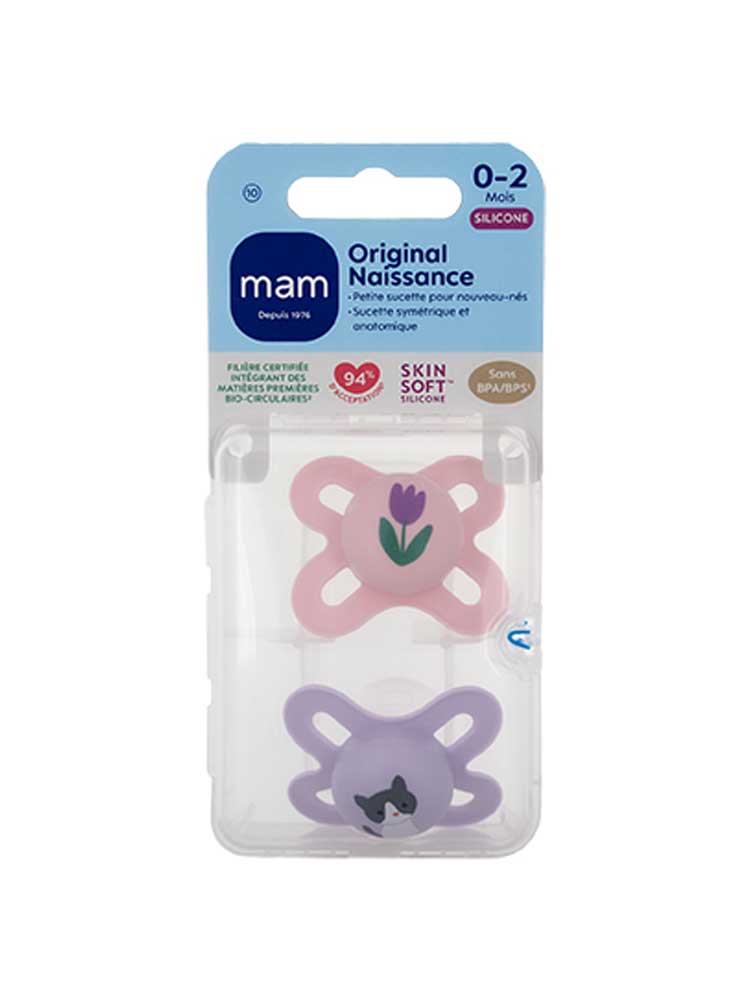 MAM 2 Sucettes Original Naissance 0 à 2 Mois - Modèle : Fleur et Chat