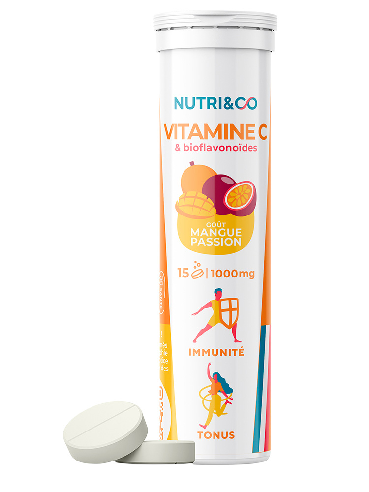 Nutri&Co Vitamine C 1000 mg et Bioflavonoïdes 15 Comprimés - Goût : Mangue Passion