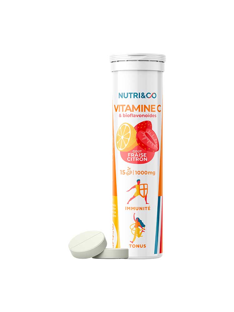 Nutri&Co Vitamine C 1000 mg et Bioflavonoïdes 15 Comprimés - Goût : Fraise Citron
