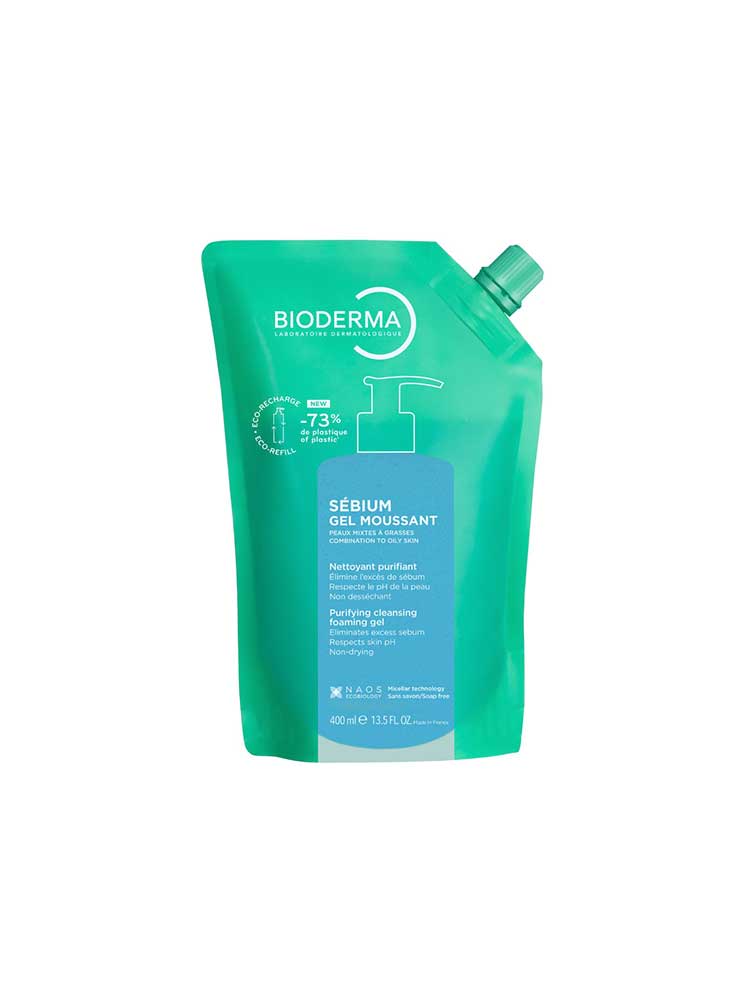 Bioderma Sébium Gel Moussant Purifiant Doux Peaux Mixtes à Grasses Éco-Recharge 400 ml