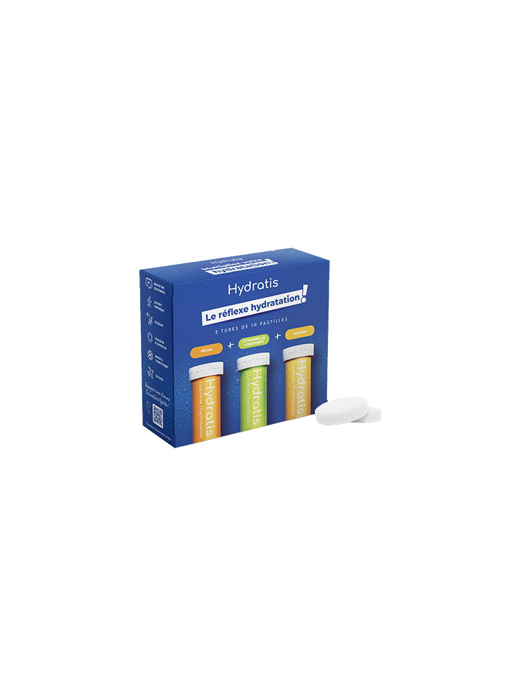 Hydratis Kit Exclusif de 3 Mini Tubes de Pastilles Hydratation Électrolyte - Améliore l'Hydratation Boost l'Énergie - Pêche Gingembre Ananas