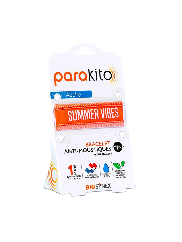 Parakito Anti-Moustiques Bracelet Rechargeable Adulte - Modèle : Good Vibes Orange