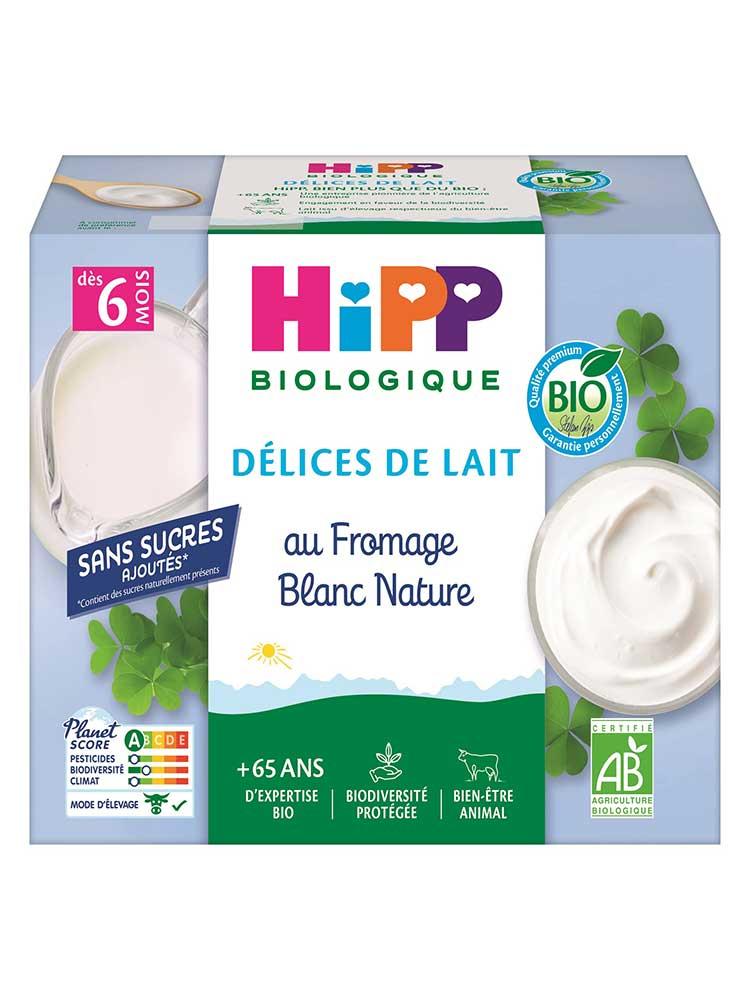HiPP Délices de Lait au Fromage Blanc Nature Sucré dès 6 Mois Bio 4 Pots