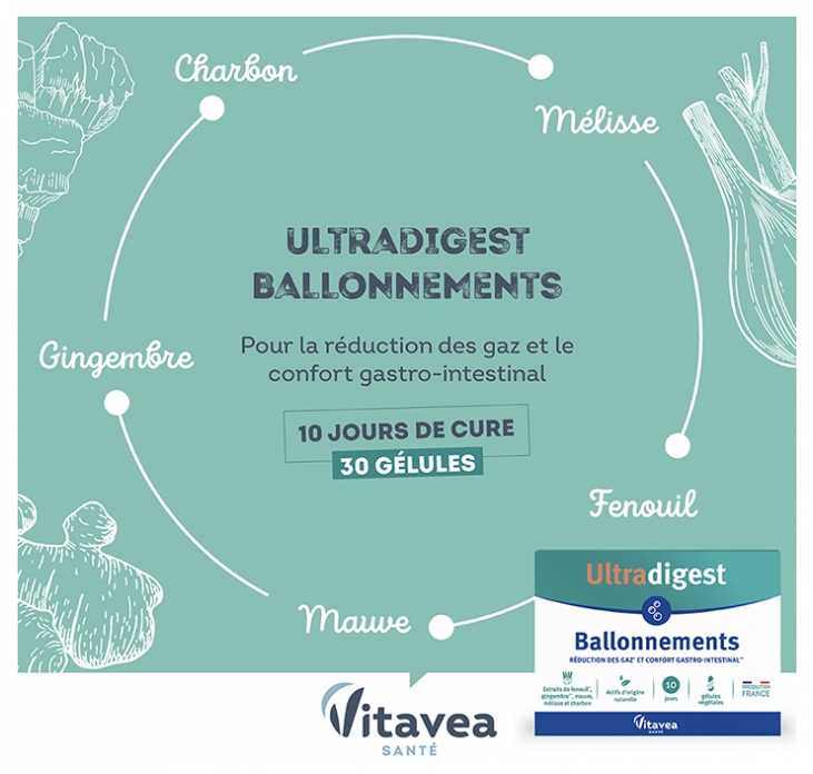 Ultradigest Ballonnements - Complément Alimentaire Vitavea, Aide à La Digestion, Neuf