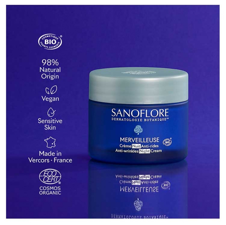Masque De Nuit Régénérant Sanoflore Merveilleux Bio - 75ml, 99% D'ingrédients Naturels, Acide Hyaluronique